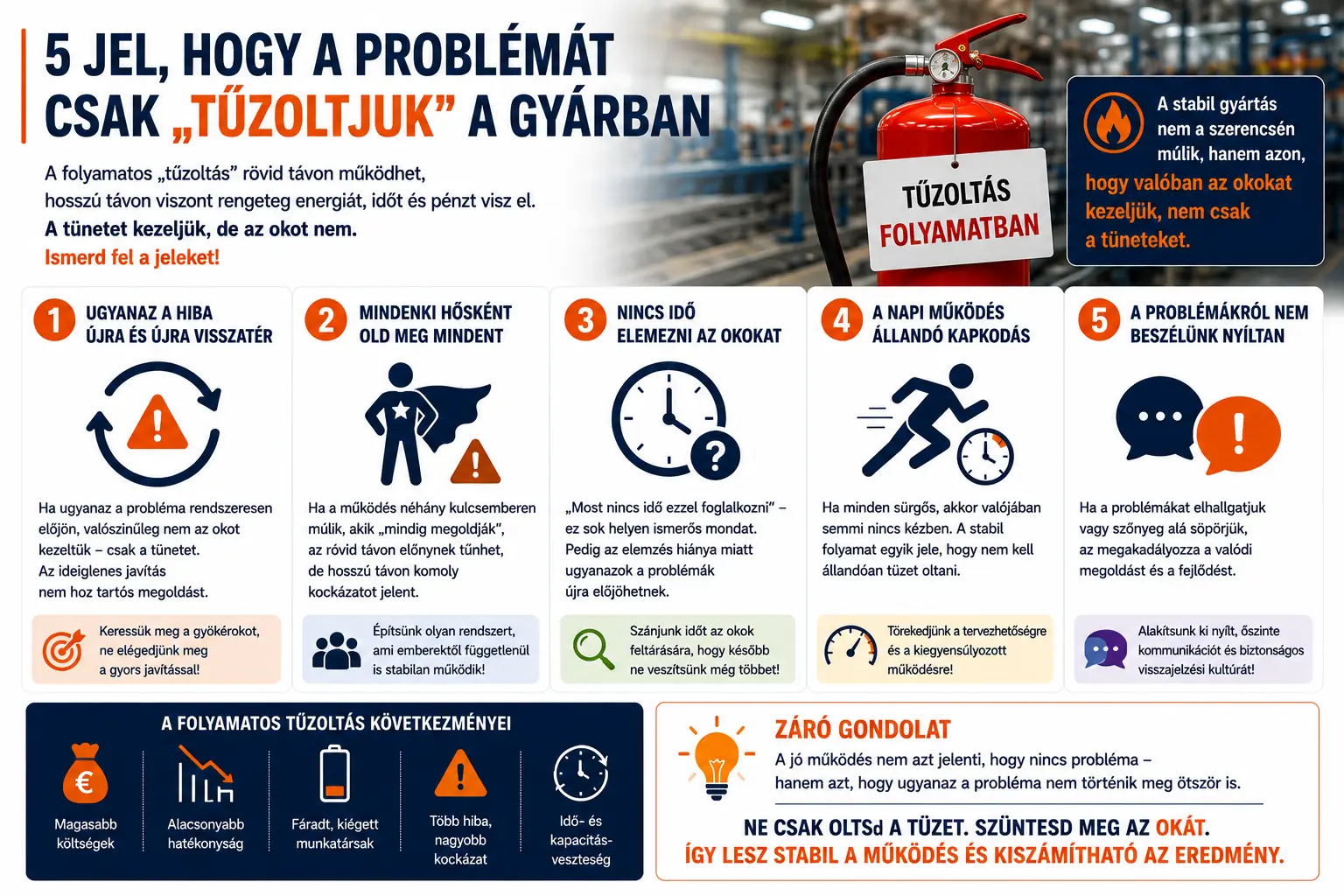 5 jel, hogy a problémát csak „tűzoltjuk” a gyárban