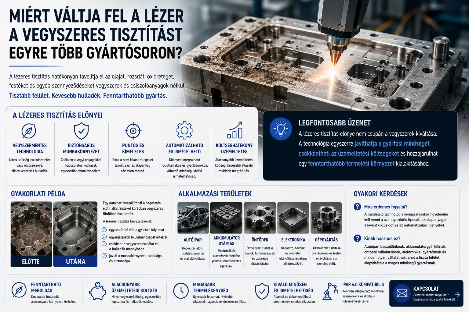 Miért váltja fel a lézer a vegyszeres tisztítást egyre több gyártósoron?